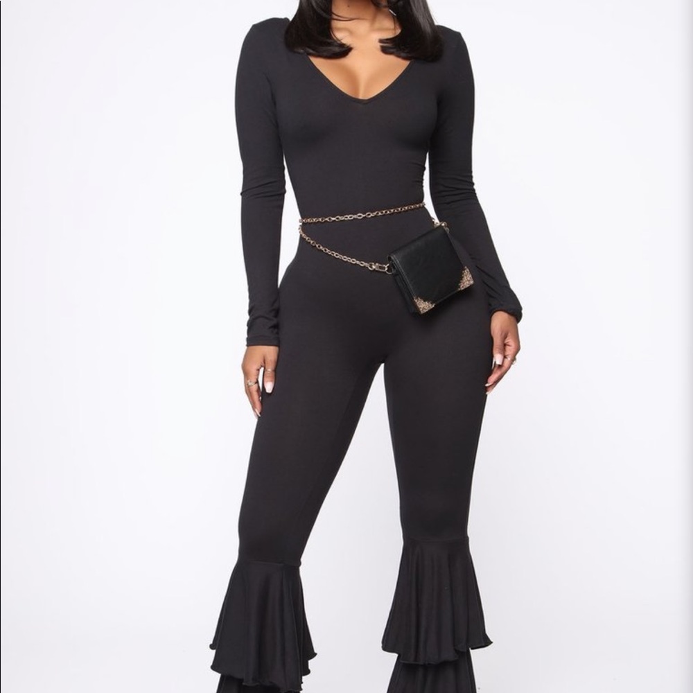 Black Ruffle Leg Jumpsuit